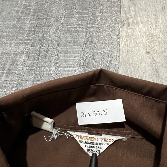 VTG Permanent Press 60s/70s Brown Embroidered Pearl Snap Western Poly Shirt - Picture 4 of 4